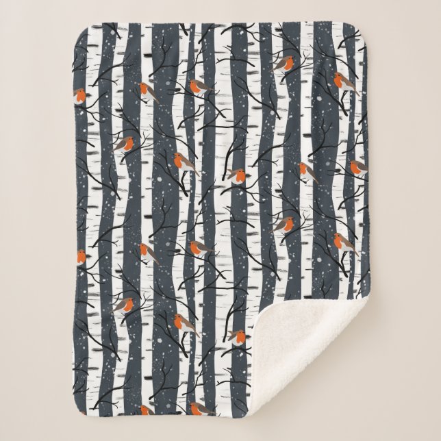 Couverture Sherpa Robins européens sur bouleau argenté dans le gris  (Devant)