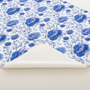 Couverture Sherpa Rococo Blue Floral Elégance