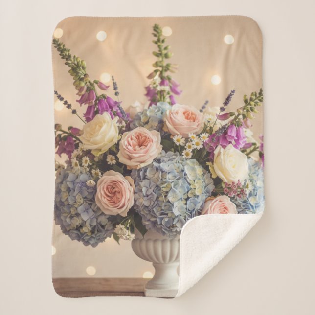 Couverture Sherpa Romantic Hydrangea and Rose Bouquet (Devant)