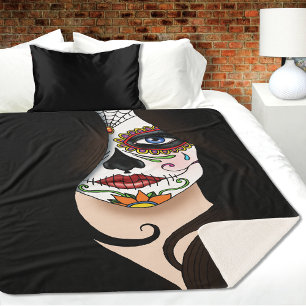 Couverture Sherpa Rosa Sugar Skull Portrait