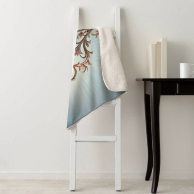 Couverture Sherpa Rose baroque (A warm throw blanket with an elegant floral design. )