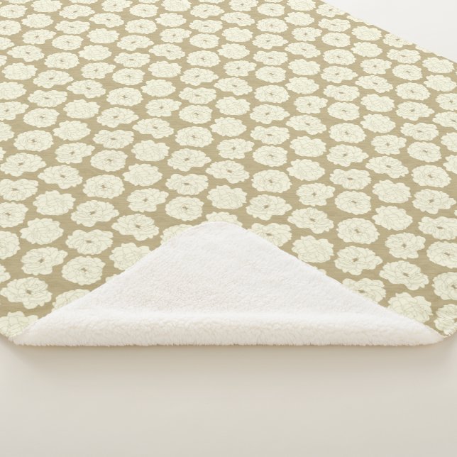 Couverture Sherpa Rose crème sur Beige d'or - motif sans couture. (3/4)