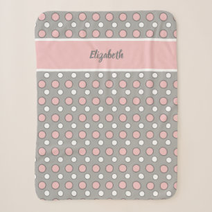 Couverture Sherpa Rose et gris avec pois et nom