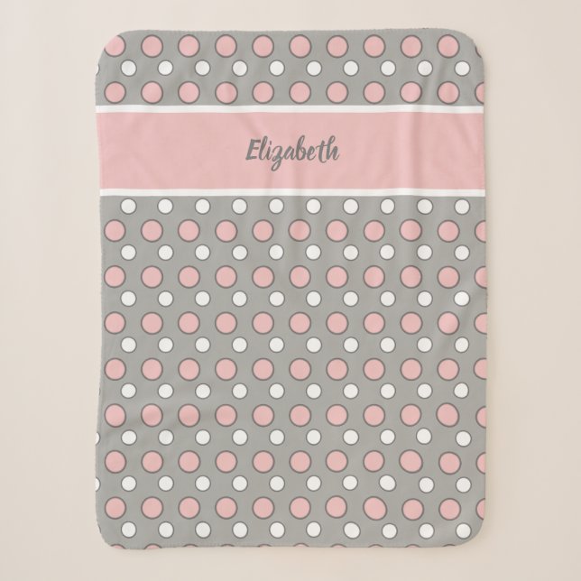 Couverture Sherpa Rose et gris avec pois et nom (Devant)