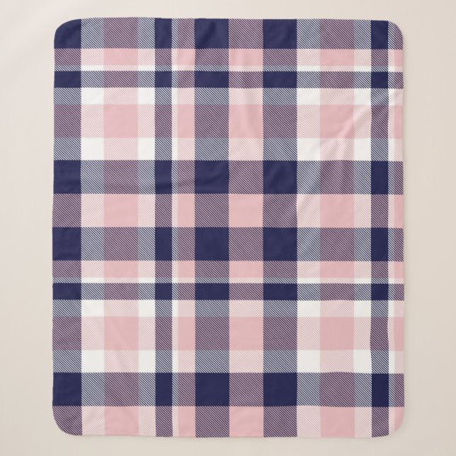 Couverture Sherpa Rose et marine Plaid, à damiers, tartan sans soudu (Devant)