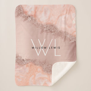 Couverture Sherpa Rose Gold Blush rose Agate Géode Parties scintilla