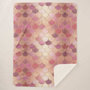 Couverture Sherpa Rose Gold Shimmer Mermaid Échelle Motif