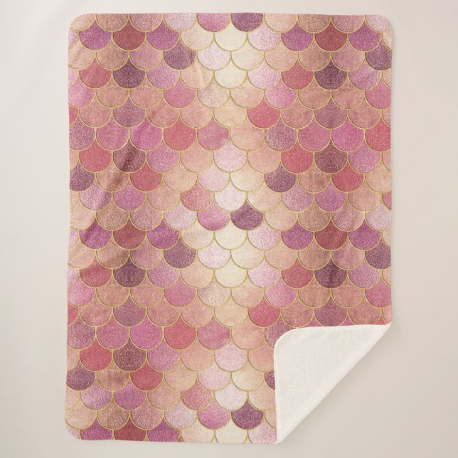 Couverture Sherpa Rose Gold Shimmer Mermaid Échelle Motif (Devant)