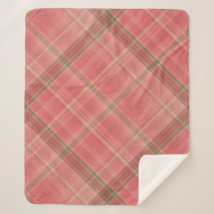 Couverture Sherpa Rose mousse rose et vert à carreaux