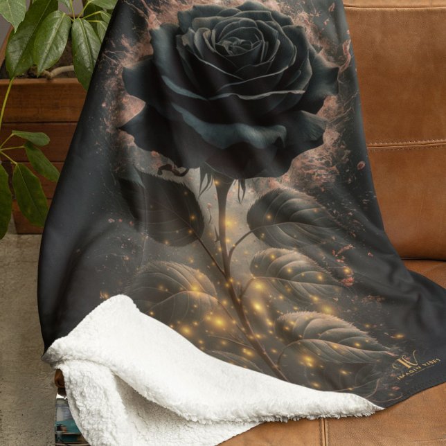 Couverture Sherpa Rose noir foncé Moody (Dark Moody Black Rose Sherpa Blanket
)