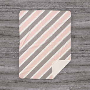 Couverture Sherpa Rose Pâle Blanc Gris Rayures