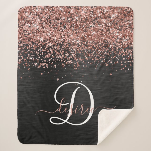 Couverture Sherpa Rose personnalisé Parties scintillant or noir Étin (Devant)