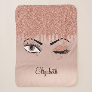 Couverture Sherpa Rose Pink Gold Eyelashes Dripping Glitter