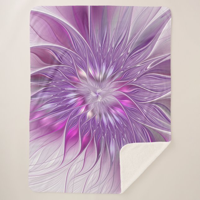 Couverture Sherpa Rose violet passion Fleur Art Abstrait Fractal (Devant)