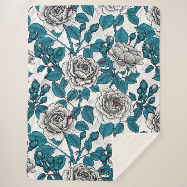 Couverture Sherpa Roses blanches et coccinelles (Devant)