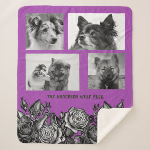 Couverture Sherpa Roses noires et blanches Clair violet photo Collag