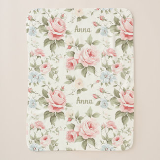 Couverture Sherpa Roses roses romantiques partout sur Motif avec nom