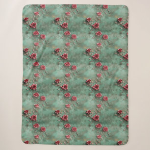 Couverture Sherpa Roses rouges vertes