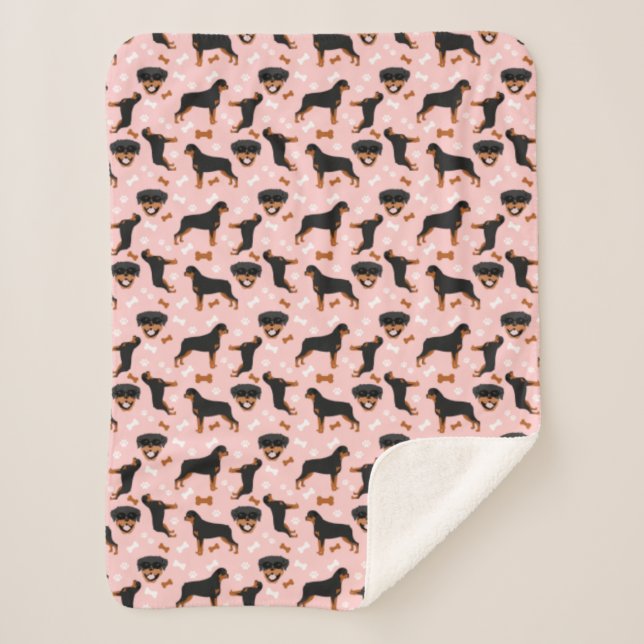 Couverture Sherpa Rottweiler Motif de chien rosé rose Sherpa Blanche (Devant)