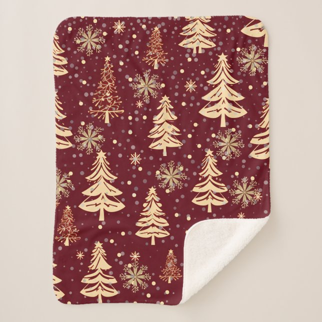 Couverture Sherpa Rouge et or de Noël rustique (Devant)