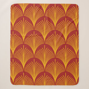 Couverture Sherpa Rouge et or vintage art déco paon fis