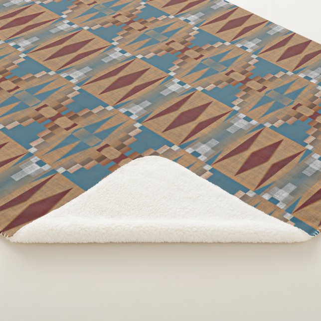Couverture Sherpa Rouge foncé bleu Turquoise Taupe Brown mosaïque tr (3/4)