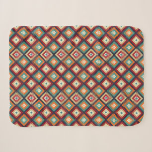 Couverture Sherpa Rouge vert orange jaune noir blanc oriental Kilim