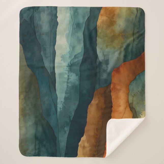 Couverture Sherpa Rouille et Turquoise (Devant)