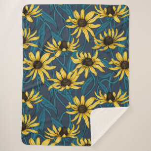 Couverture Sherpa Rudbekia jaune sur la marine