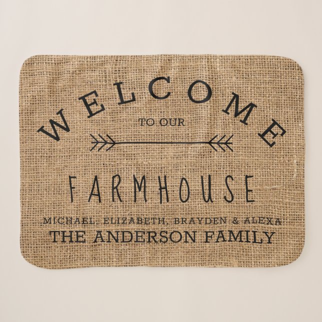 Couverture Sherpa Rustic Burlap Country Bienvenue à notre Farmhouse  (Devant (Horizontal))