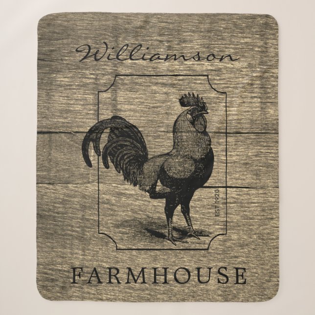 Couverture Sherpa Rustic Farmhouse Rooster Grange Bois Nom de famill (Devant)