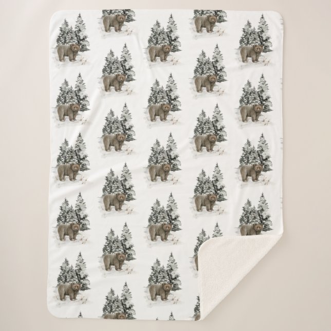 Couverture Sherpa Rustique Alaska Cabine Grizzly Oear Forêt forestiè (Devant)