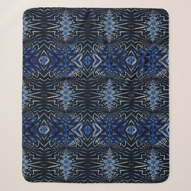 Couverture Sherpa Rustique Boho Navy Bleu Noir Trendy Tribal Ethniqu (Devant)