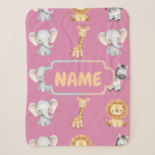 Couverture Sherpa Safari Animal Personnalisé Douce Nursery Pastel