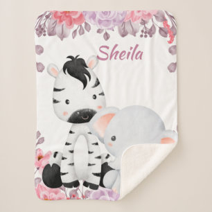 Couverture Sherpa Safari Personnalisé Animaux Fille Blanche bébé