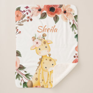 Couverture Sherpa Safari Personnalisé Animaux Fille Blanche bébé