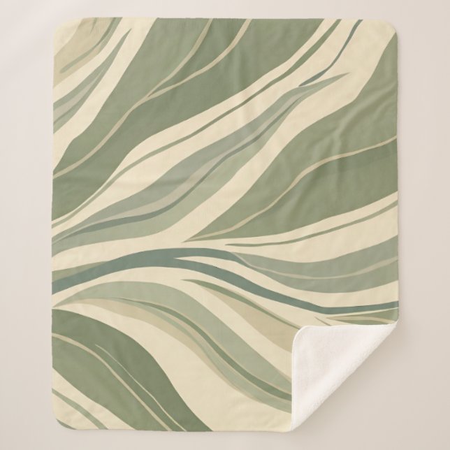 Couverture Sherpa Sage Green et Crème Abstrait Feuille Motif (Devant)