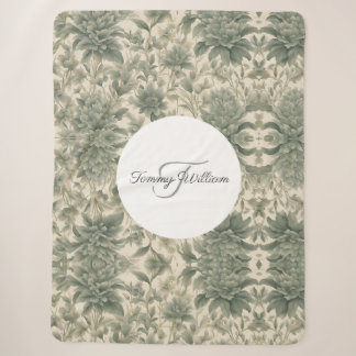Couverture Sherpa Sage Green Floral Élégant