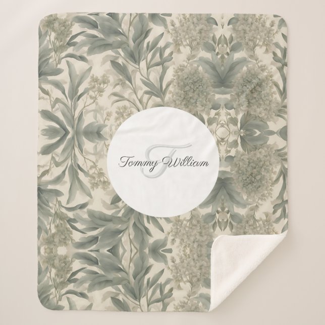 Couverture Sherpa Sage Green Floral Élégant (Devant)