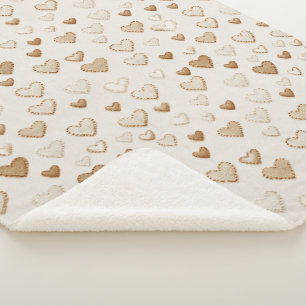 Couverture Sherpa Saint-Valentin coeurs crème et marron