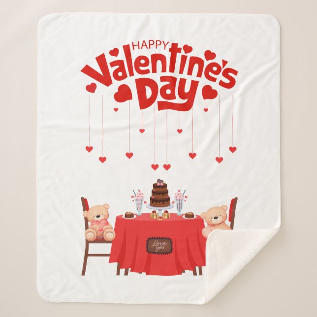 Couverture Sherpa Saint-Valentin Cute Chocolates Coeurs Nounours (Devant)
