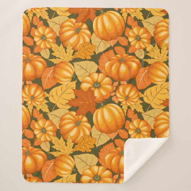 Couverture Sherpa Saison d'automne Halloween Citrouille Motif (Devant)