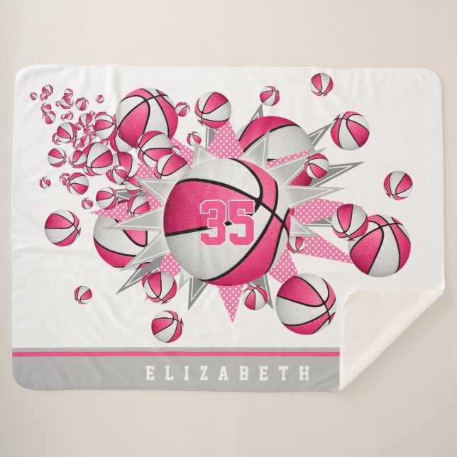 Couverture Sherpa salle de sport rose blanc filles basket-ball souff (Devant (Horizontal))