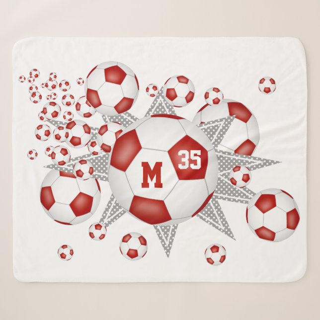 Couverture Sherpa salle de sport rouge blanc ballon de football souf (Devant (Horizontal))