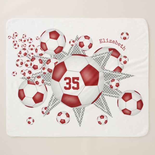 Couverture Sherpa salle de sport rouge blanc ballon de football souf (Devant (Horizontal))