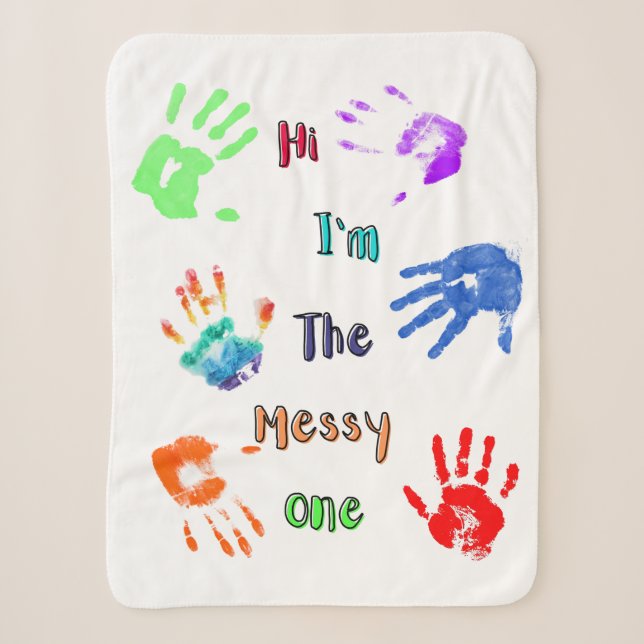 Couverture Sherpa Salut, je suis The Messy One - Paint Handprints (Devant)