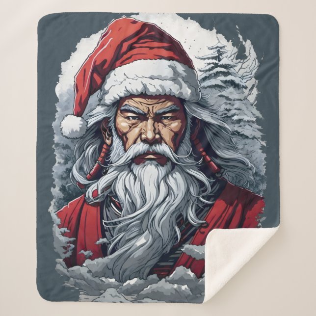 Couverture Sherpa Samurai Père Noël Warrior Christmas Art Cadeau (Devant)
