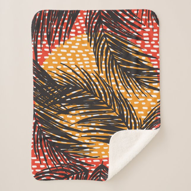 Couverture Sherpa Sans couture avec feuilles de palmiers noirs et co (Devant)