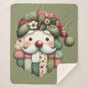 Couverture Sherpa Santa folklorique patchwork fantaisiste de Noël