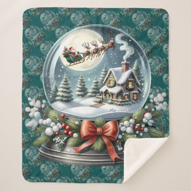 Couverture Sherpa Santa Sleigh Ride in Snow Globe Wonderland (Devant)